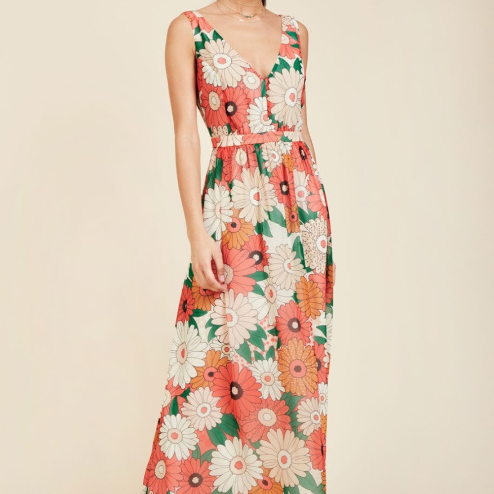 Modcloth Daisy Print Chiffon Maxi Dress